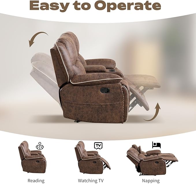 EBELLO Faux Leather Manual Recliner Sofa Set, 2 Seat Reclining Chair and a