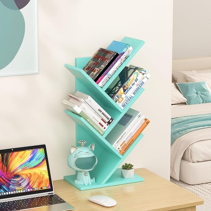 SHEEPAM 5 Tier Tree Book Shelf, Small Desktop Bookshelf