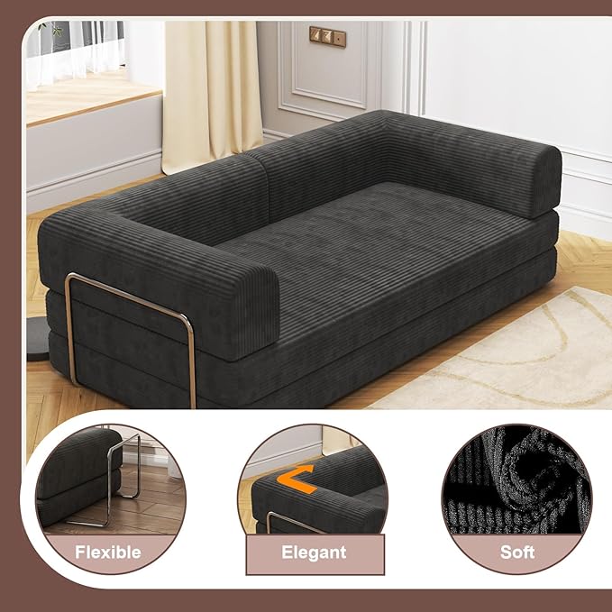 Garvee 78" Convertible Sleeper Sofa Bed, Plush Corduroy Futon Loveseat