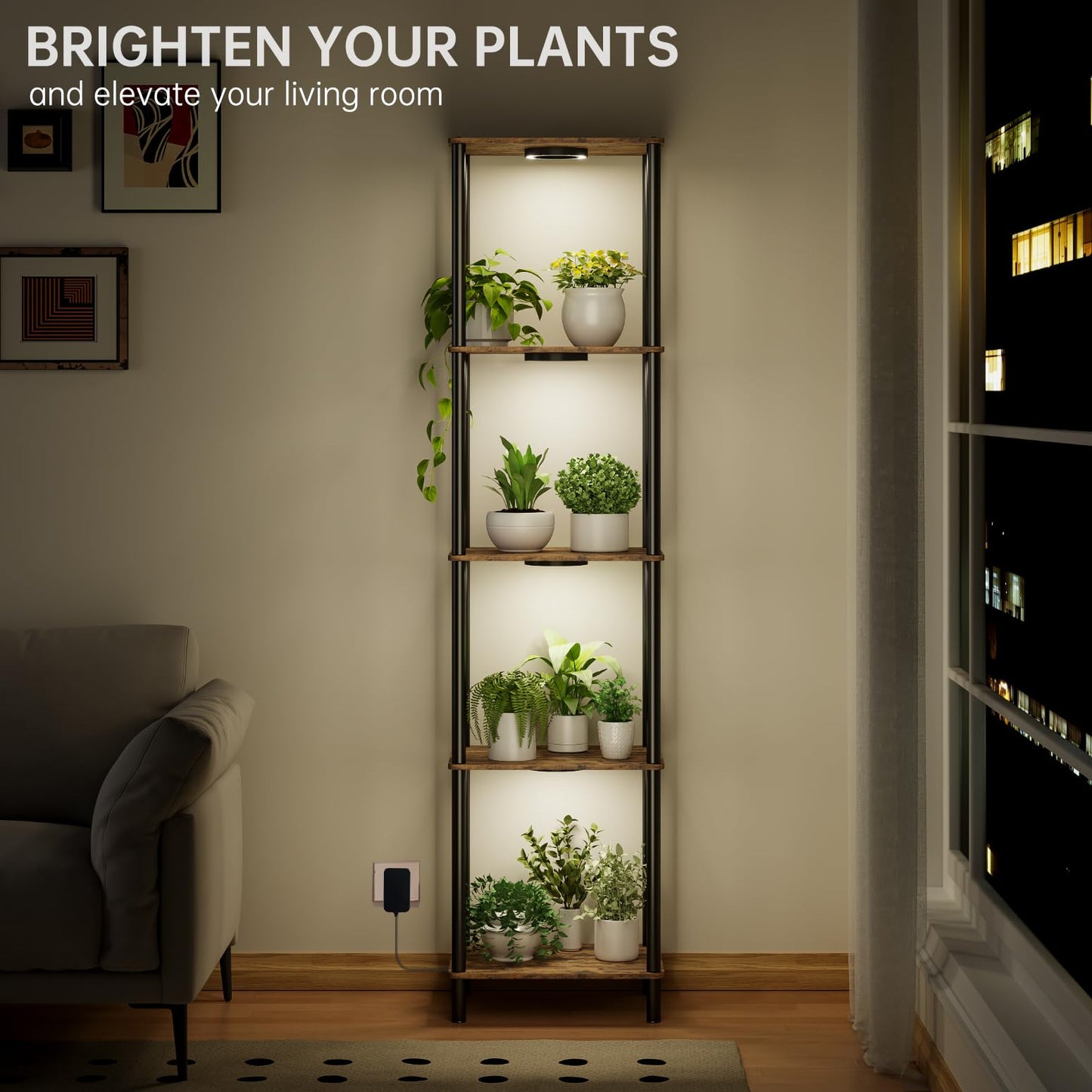 Bstrip Plant Stand Indoor with Grow Light, 66" Tall Indoor Plant Shelf, 5 Tier Flower Stand with Plant Light Full Spectrum, Metal Plant Holder with Light, lighted Plant Rack for Home, Corner, Patio