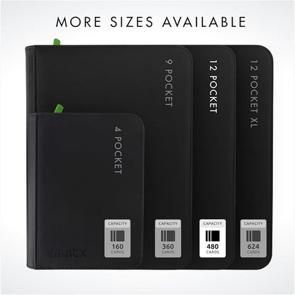 Vault X 12 Pocket Zip Binder, 480 Cards, Exo-Tec Material, 20 Side-Loading Pages (Black)