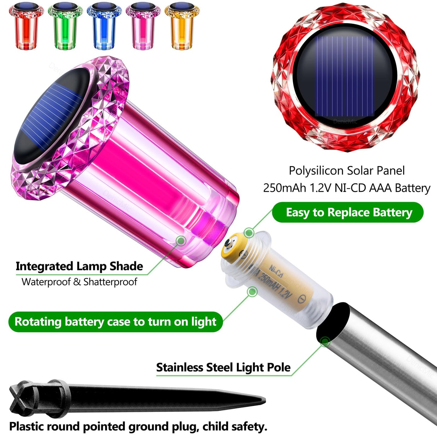 DenicMic Solar Lights Outdoor 10 Pack Waterproof Color LED Outside Lights for Yard Pathway Garden