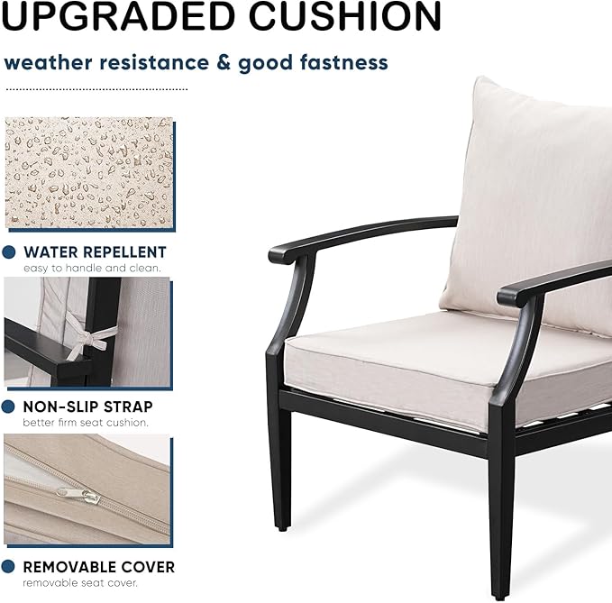 4 Piece Outdoor Patio Furniture Set, Oversized Metal Conversation Set