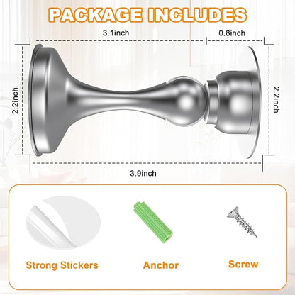 Crosize Magnetic Door Stoppers 1 Pack, Stainless Steel Door Stops for Wall and Floor Mounting, Door Holder Keep Door Open, No Drilling Door Stop with Adhesive Tapes, Silver