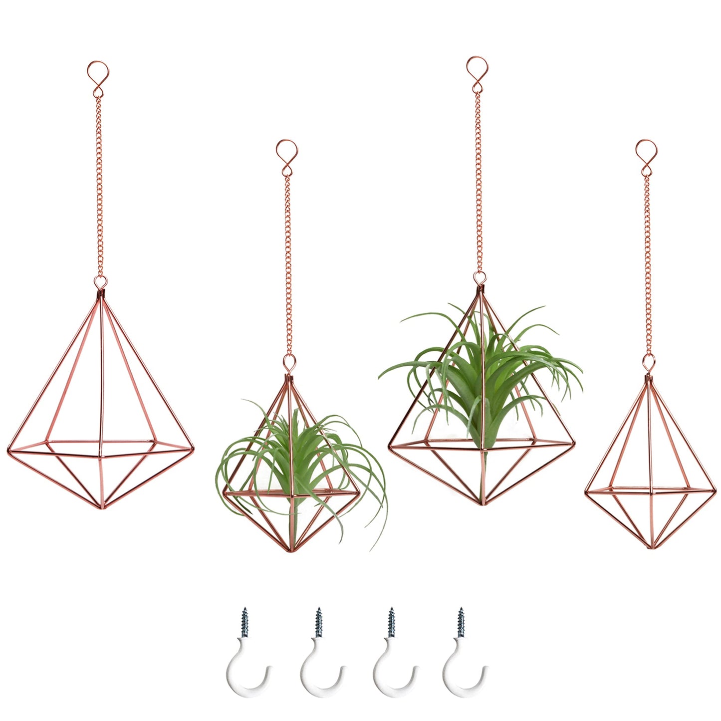 libproqia Hanging Air Plants Holders Geometric Airplant Hangers Rose Gold Tillandsia Holder Metal Pink Himmeli Metal Airfens Planter for Home Décor 4Pcs …