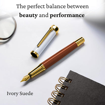 Luxury Fountain Pen Set- Fountain Pens for Writing - Smooth Fine Nib - Includes Refillable Ink Converter, 3 Ink Cartridges [Black & Blue], Gift Box - Elegant Calligraphy