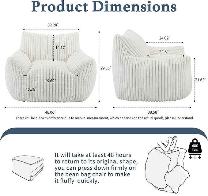 Giant Plush Bean Bag Chair for Adults