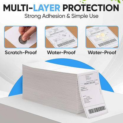PackGurus 4"x6" Fanfold Direct Thermal Labels Commercial Shipping Label with Perforated line for Thermal Printers, Compatible with Zebra & Rollo Printer (3 Stacks - 6000 Labels)