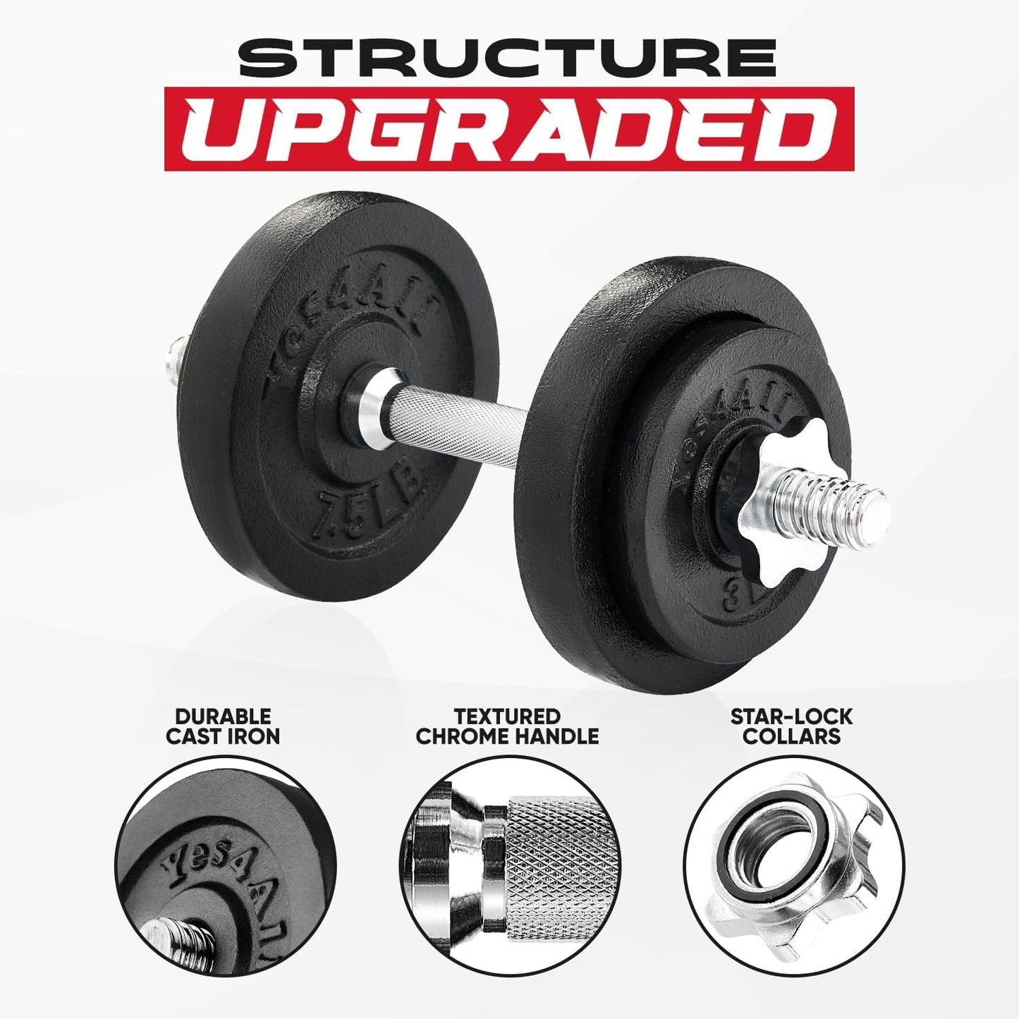 Yes4All Old School Adjustable Dumbbell Set with Weight Plates, Star Lock Collars/Connector, 40lbs to 200lbs Adjustable Weight Plates Set