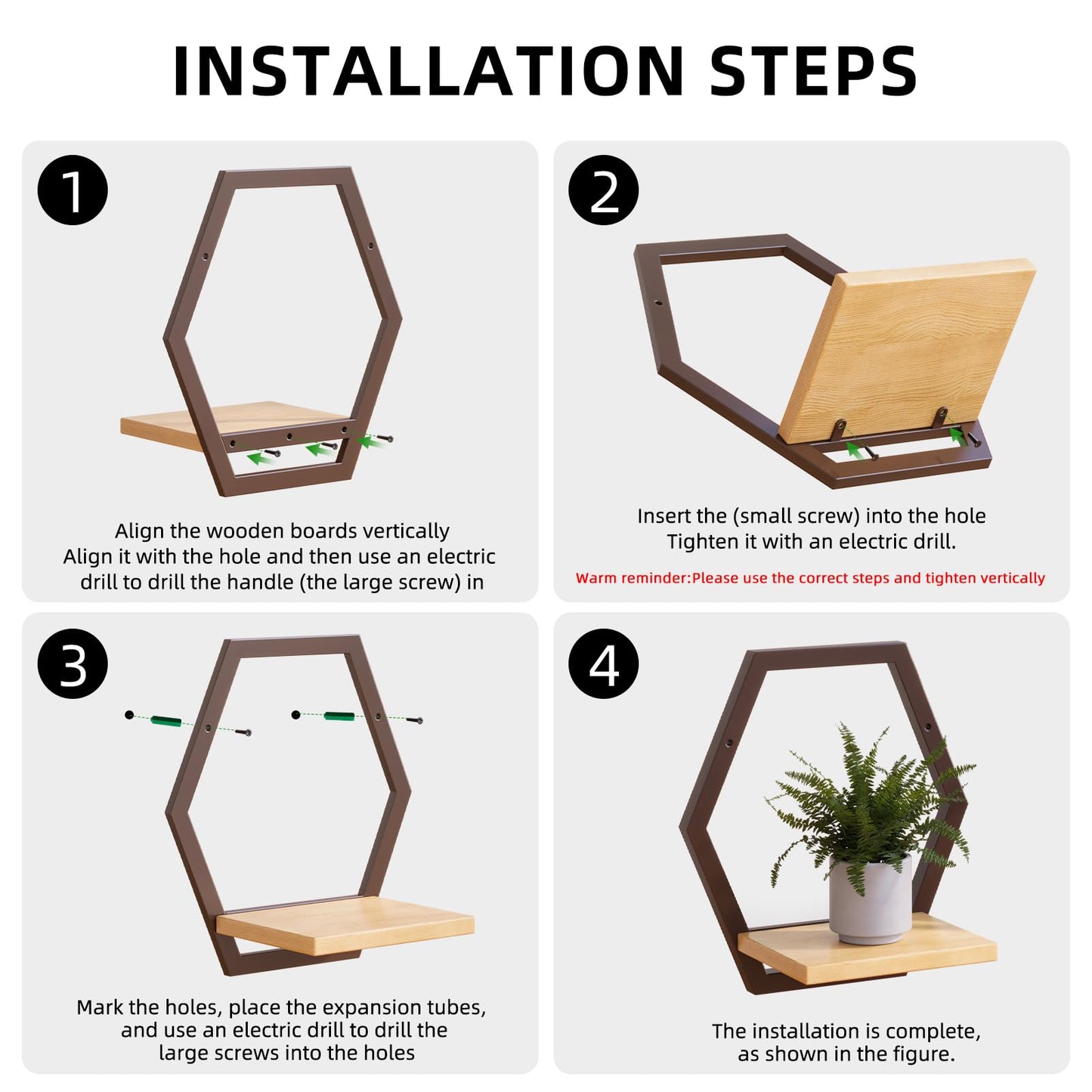 Rioneta 2 Pack Solid Wood & Heavy Duty Metal Wall Plant Stands,9 inch Natural Wood Shelf, Boho Arch Hanging Planter for Indoor 25 LB Load for Plants Coffee