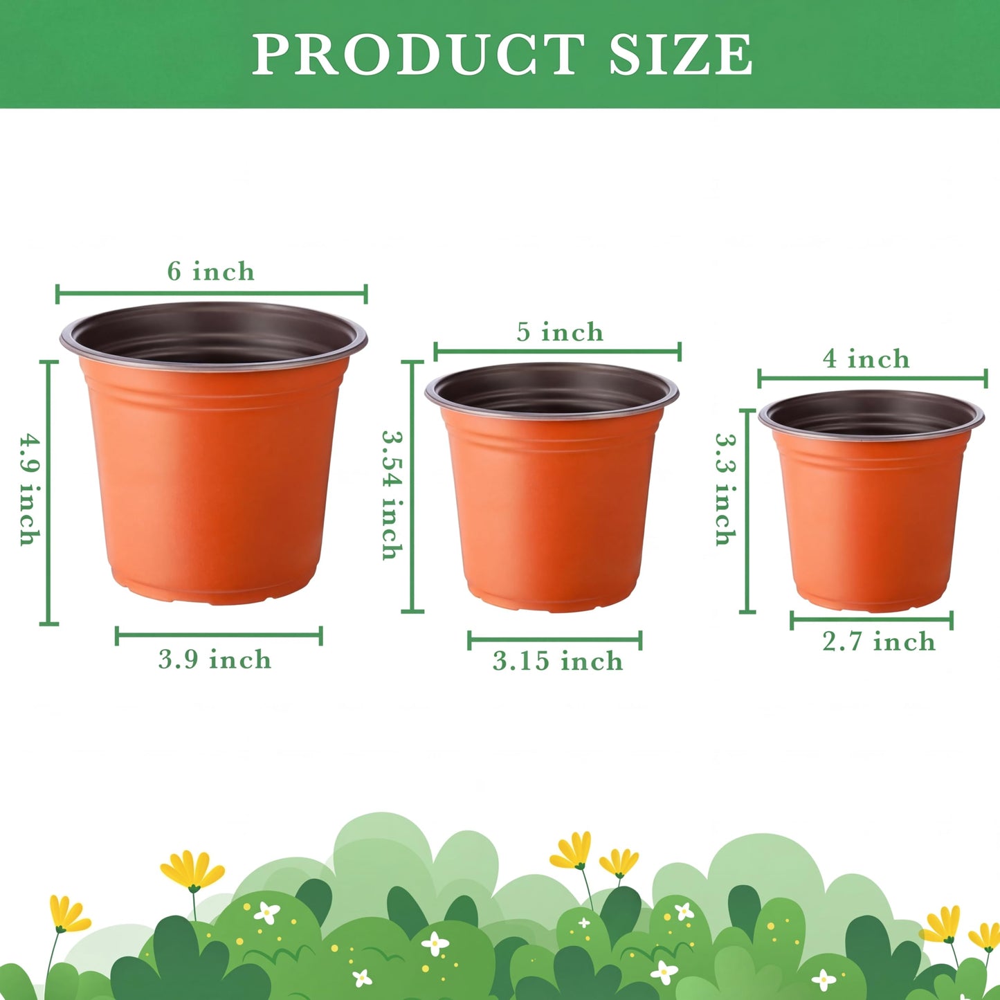 Hushee 1500 Pcs 6 Inch Plastic Plants Nursery Pots Bulk Seedling Flower Plant Container and Seed Starting Pots with Drainage Holes for Indoor Outdoor Flower Transplanting Supply