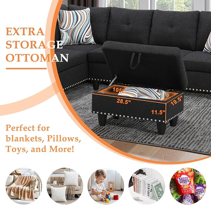 Wakefit Sectional Sofa Couch, Modern 4-Seaters Living Room Furniture Sets