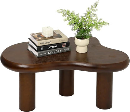 34"(L) Cloud Coffee Table, Modern Wood Coffee Table for Living Room, Accent Center Tables with 3 Legs, Small Tea Tables for Balcony, Patio, Bedroom, Walnut