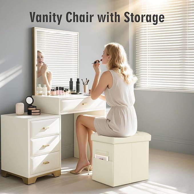 Ottoman with Storage, Slim Tall Foot Rest Stool with Thicker Foam Padded Seat.