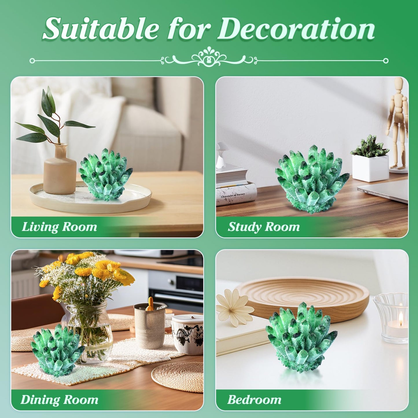 Natural Crystal Cluster Clear Quartz Mineral Crystal Cluster Cluster Healing Ornament Hue Reflection Feng Shui Home Decor (Green)