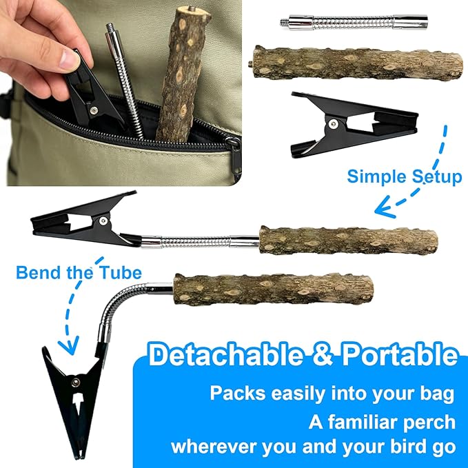 Bird Perch Stand for Trash Can, Adjustable & Portable Parrot Stand, Bendable Bird Training Perch for Cockatiels, Conures, Lovebirds and Medium & Small Parrots