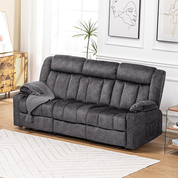 COMHOMA Manual Recliner Chair Set，Fabric Reclining Sofa Chair