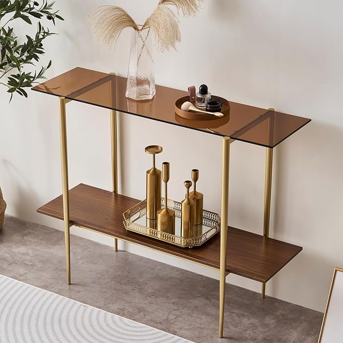 LumFurn Glass Console Table for Living Room, Foyer & Entrance, 2-Tiers