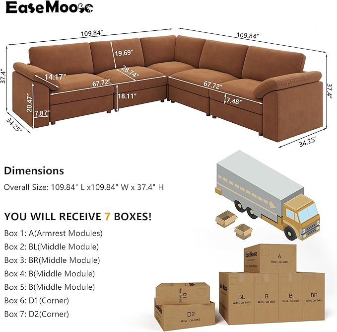 EASE MOOSE White Chenille Sectional Modular Sofa, Oversized L Shape Sectional