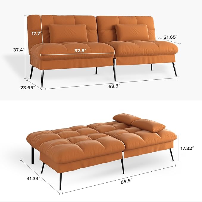 COMHOMA 72″ Futon Sofa Bed, Convertible Fabric Futons Couch