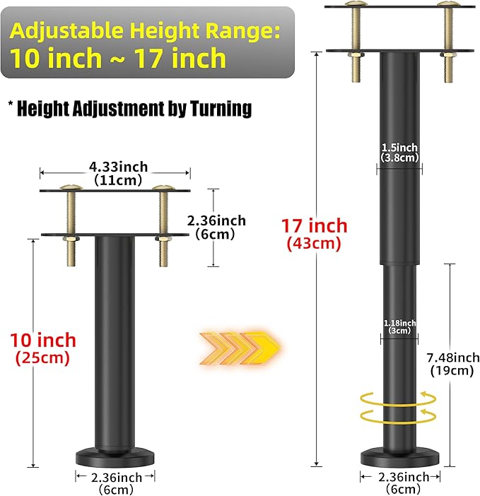Wlrrcwdttc 4 Pcs Adjustable Height Bed Support Legs 10-17 inch, Bed Frame