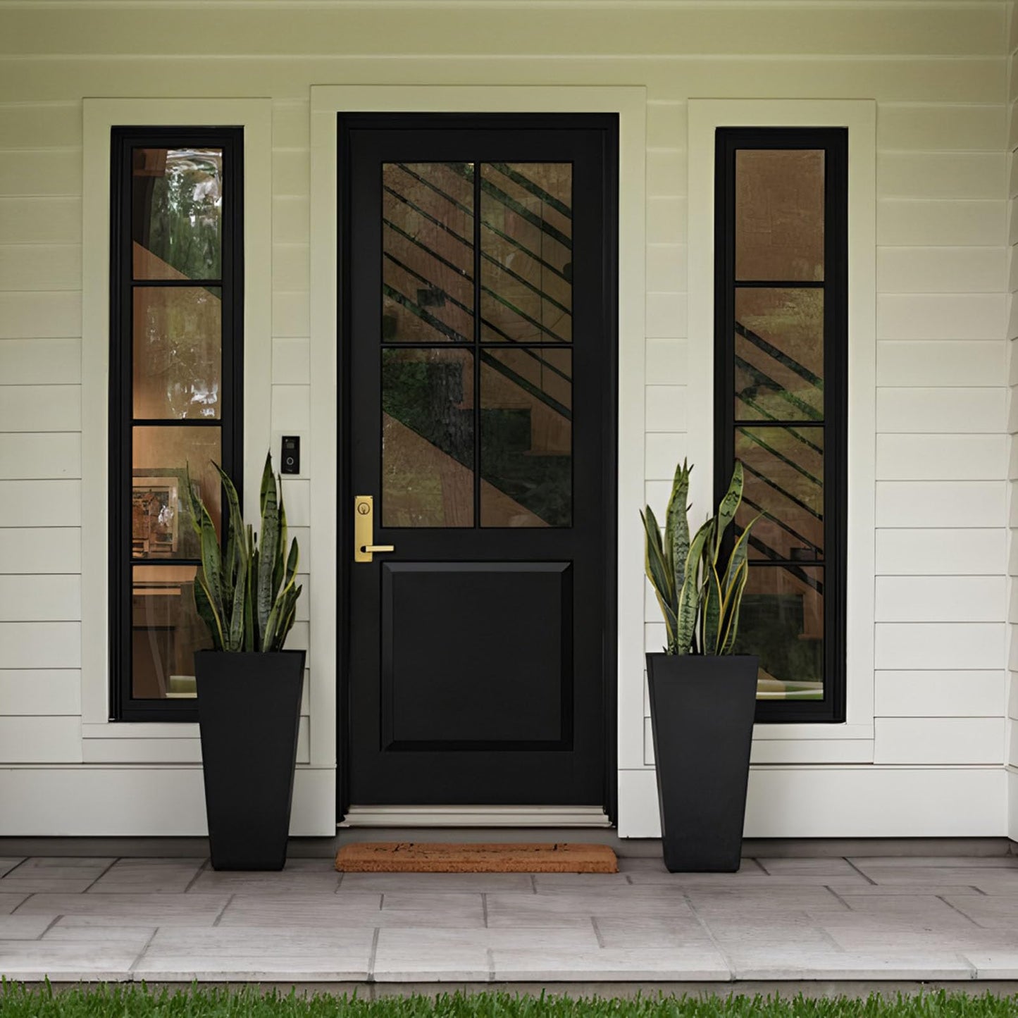 Ningering 22'' Tall Outdoor Planters Set of 2, Front Porch Planters with Drainage Holes ＆ Water Level Monitor ＆ Inner Bucket, Large Black Planter for Outdoor Indoor Plant