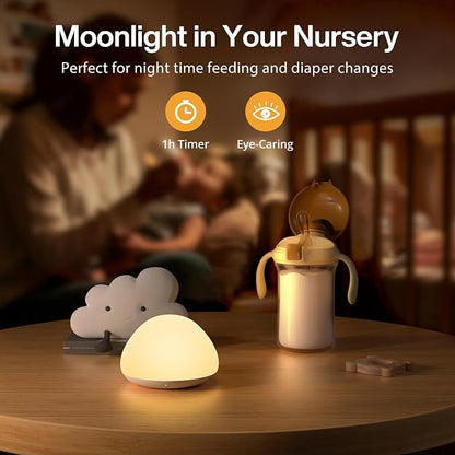Baby Night Light for Nursery, Soft Silicone Tap Control Night Lamp with 8 Color Changing, Stepless Dimming, Rechargeable Portable Night Light for Kids, 1H-Timer, Warm Light for Breastfeeding