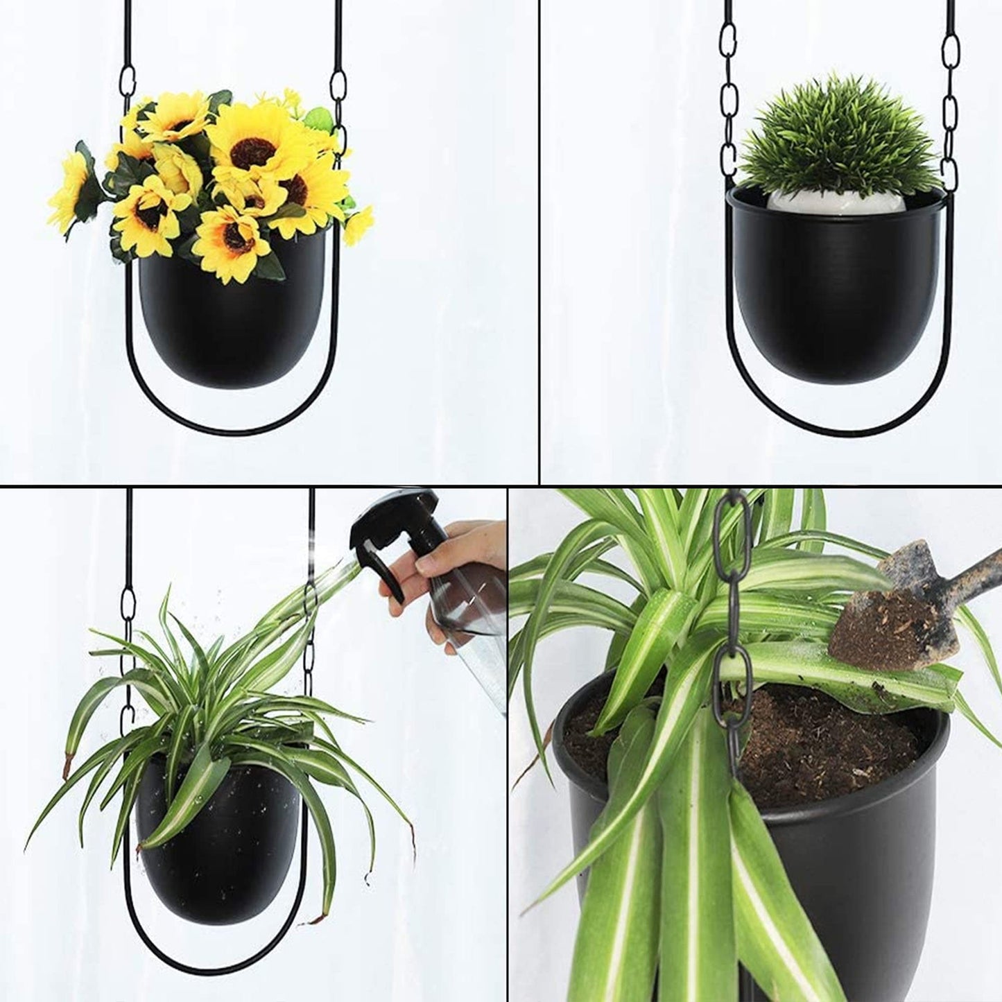 JUSUFU Metal Hanging Planters for Indoor and Outdoor Plants (Black)