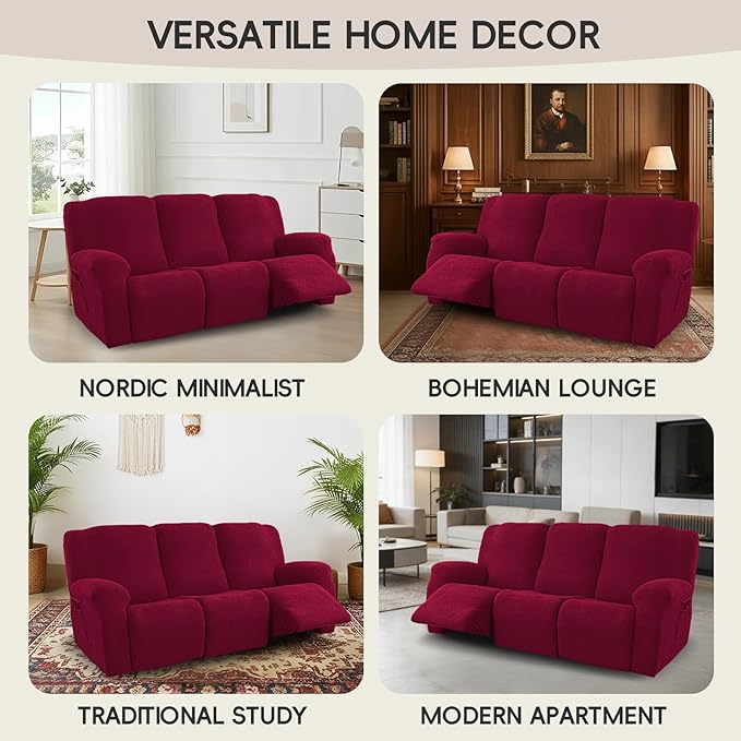 5-Piece Recliner Sofa Covers, Stretch Geometric Strokes Jacquard Recliner Sofa