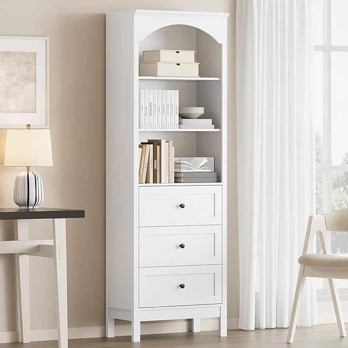 Bookshelf with Drawers, Floor Standing Display Storage Cabinet