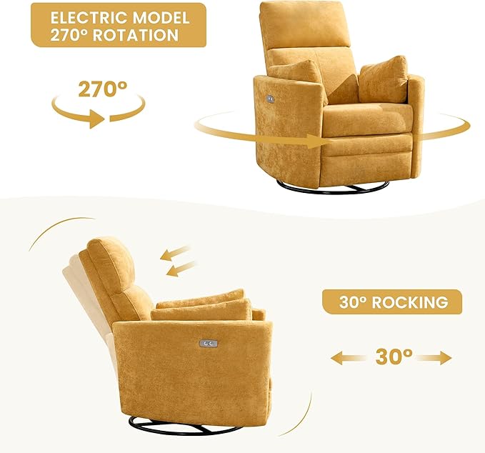 Power Recliner, Nursery Chair Swivel Glider Rocking Chair