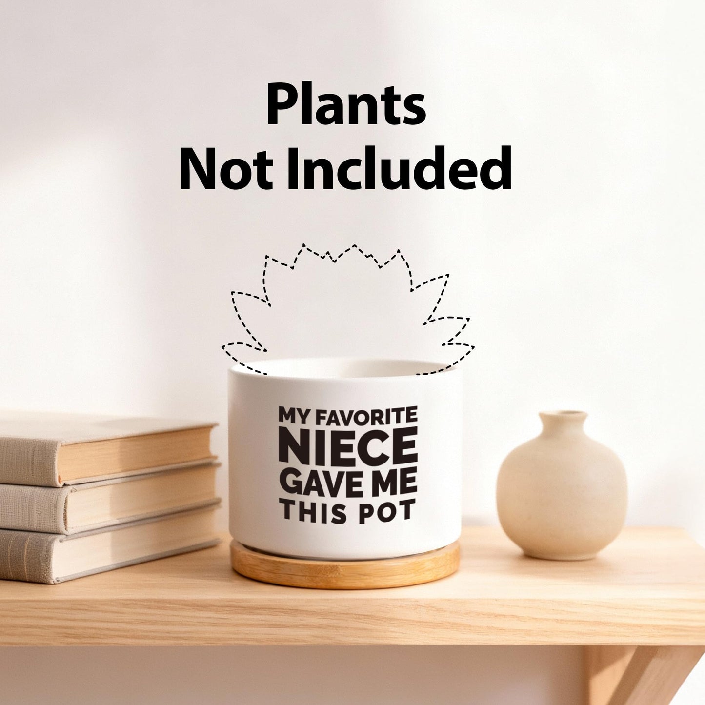 Loovelo My Favorite Niece Gave Me This Pot Succulent Plant Pot with Bamboo Tray Aunts Auntie Uncle Gifts Mother's Father's Day TIO Tia Home Office Decor Plant Lover 3.5 Inch White (No Plants)