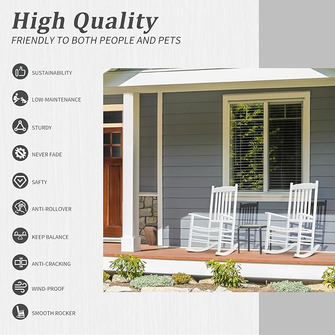 Outvita Outdoor Rocking Chair, Solid Wood High Back Rocker, All Weather Lounge