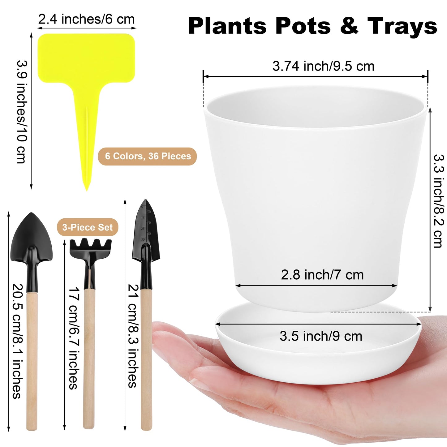Hahood 36 Pack Plants Nursery Pots 4 Inches Plastic Flower Plant Pots Thickened Seedlings Nursery Pots with Tray White Flower Pots Gardening Plant Containers for Outdoor Indoor