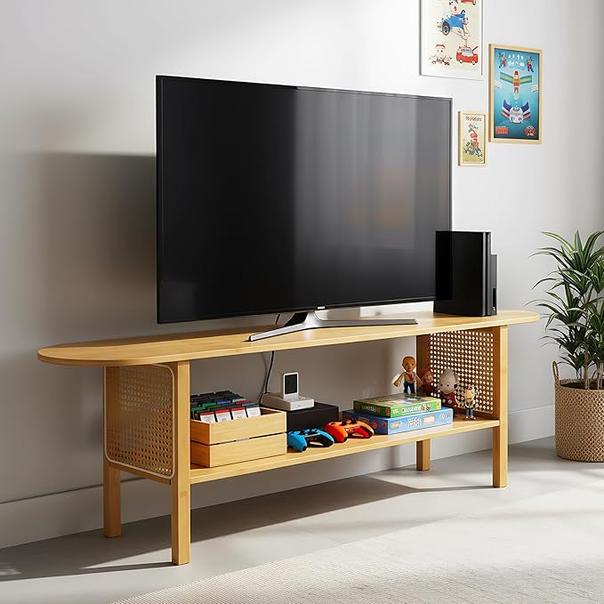 Tiita TV Stand with Storage for TVs up to 65'', Bamboo TV Console Entertainment