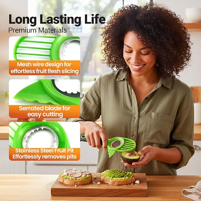 3 in1 Avocado Tool Split, Pit, and Slice, Avocado 3 Piece Set, Includes Avocado Slicer, Cutter and Airtight Storage Container,Kitchen Gadget (2 pcs)