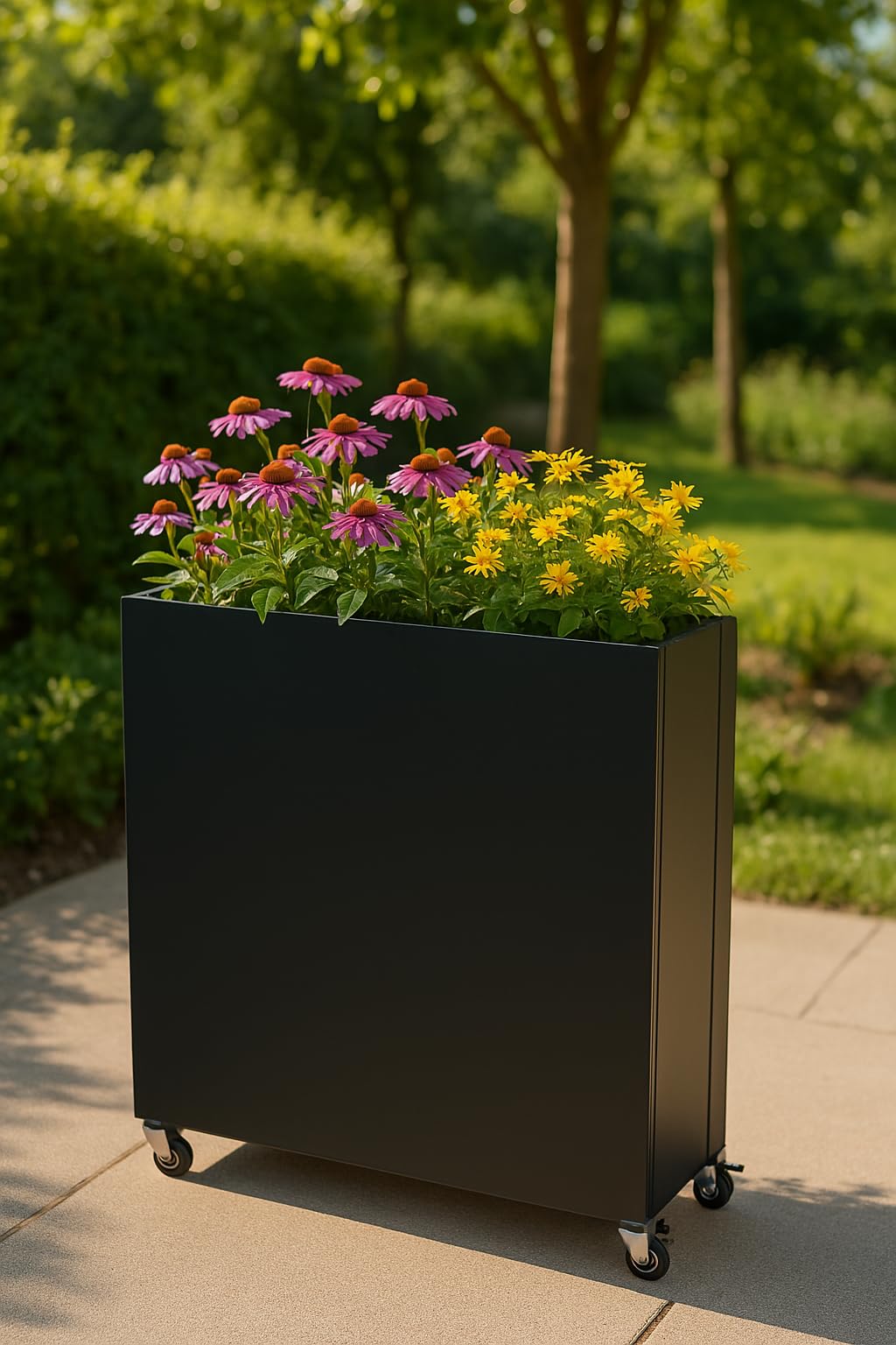 Modern Metal Planter Box with Lockable Wheels (40” x 36” x 12”) – Sleek Indoor/Outdoor Divider for Plants & Flowers – Durable Powder-Coated Steel – Minimalist Design