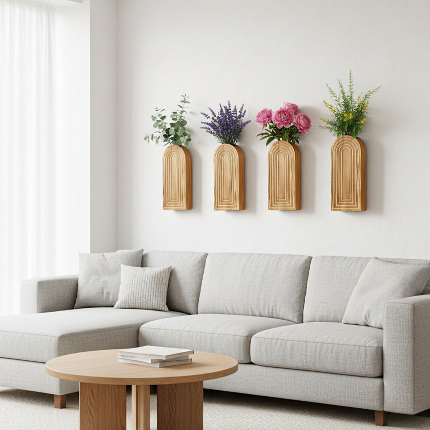 ygzQibhg 4 Pack Wall Planter Wood Wall Decor for Indoor Plants and Flower Hanging Planter Vase Art Home Decor for Living Room Bedroom Bathroom Patio Kitchen Office
