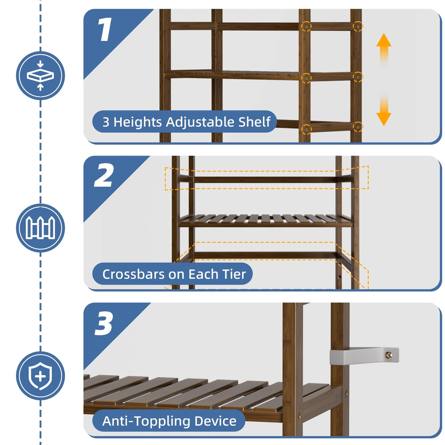 HITNET Bookcase, Bamboo Bookshelf, 6-Tier Adjustable Tall Open Book Shelf, Free Standing Storage Shelves Organizer, Flower Plant Display Stand, Walnut