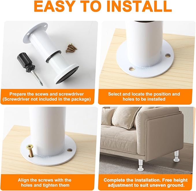 4 Pcs Adjustable Height Furniture Legs 4.72-7.48 inch, Metal Adjustable