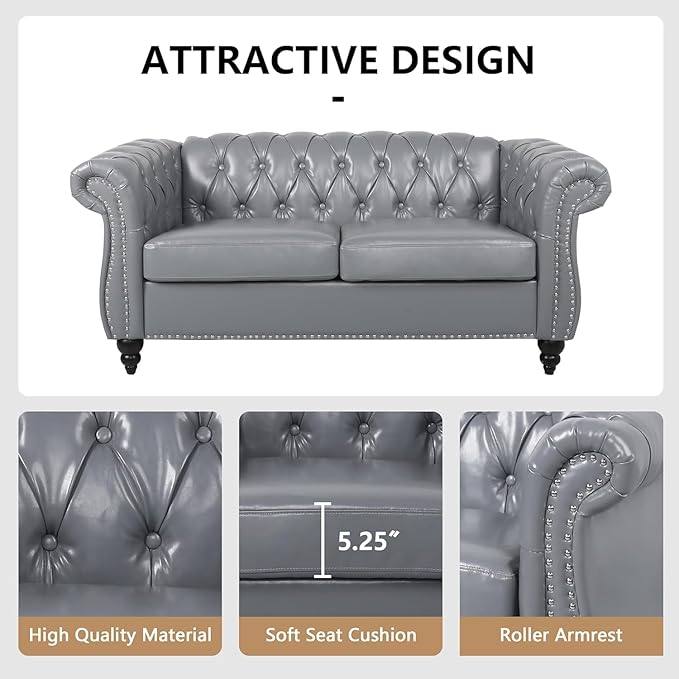 Mid-Century 2 Seater Sofa, Faux Leather Loveseat