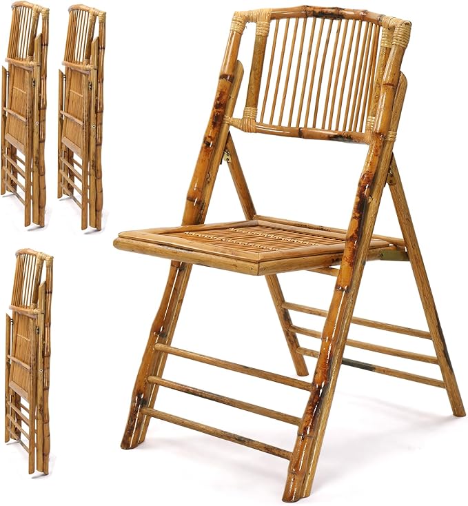 VINGLI Bamboo Folding Chair, Foldable Dining Wood Chairs Comfortable Seat