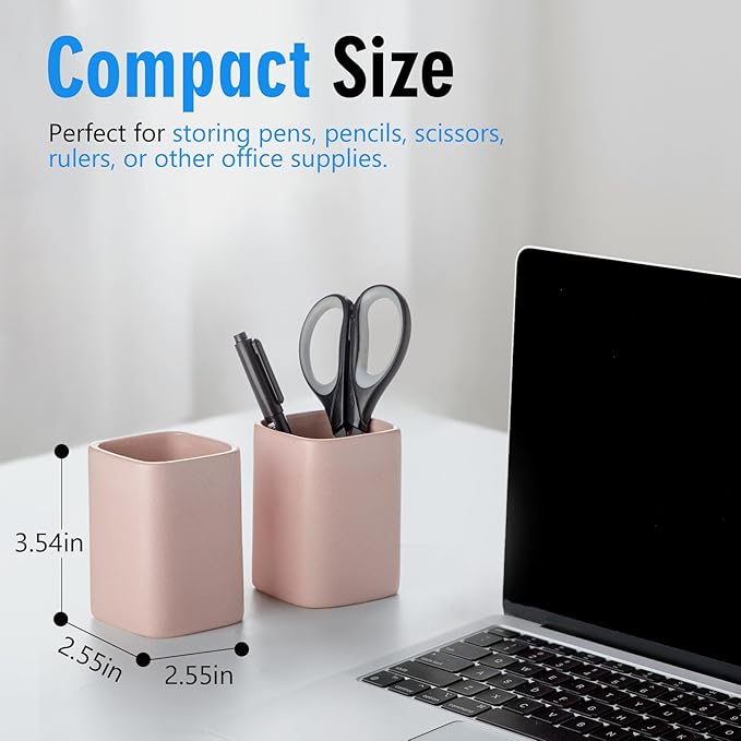 Viosuniu Pen Holder, 2 Pack Pencil Holder for Desk,Ceramic Pencil Cup Desk Organizer, Makeup Brush Holder Cute, Stationery Accessories for Office, School, Home (Matte pink)