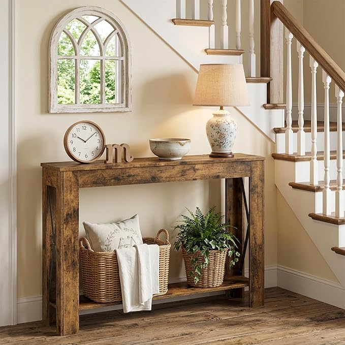 YATINEY Farmhouse Console Table, 39.4'' Small Narrow Entryway Table, Wood Couch