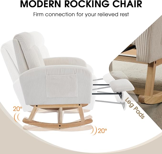 NIOIIKIT Nursery Rocking Chair, Corduroy Upholstered Rocking Chair