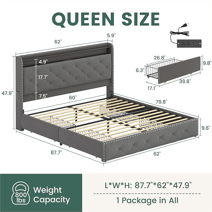 LARMACE Queen LED Bed Frame