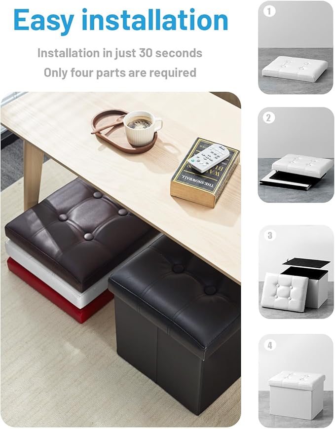 AmasSmile Storage Ottoman Folding Foot Rest Stool, Leather Footstool Bench
