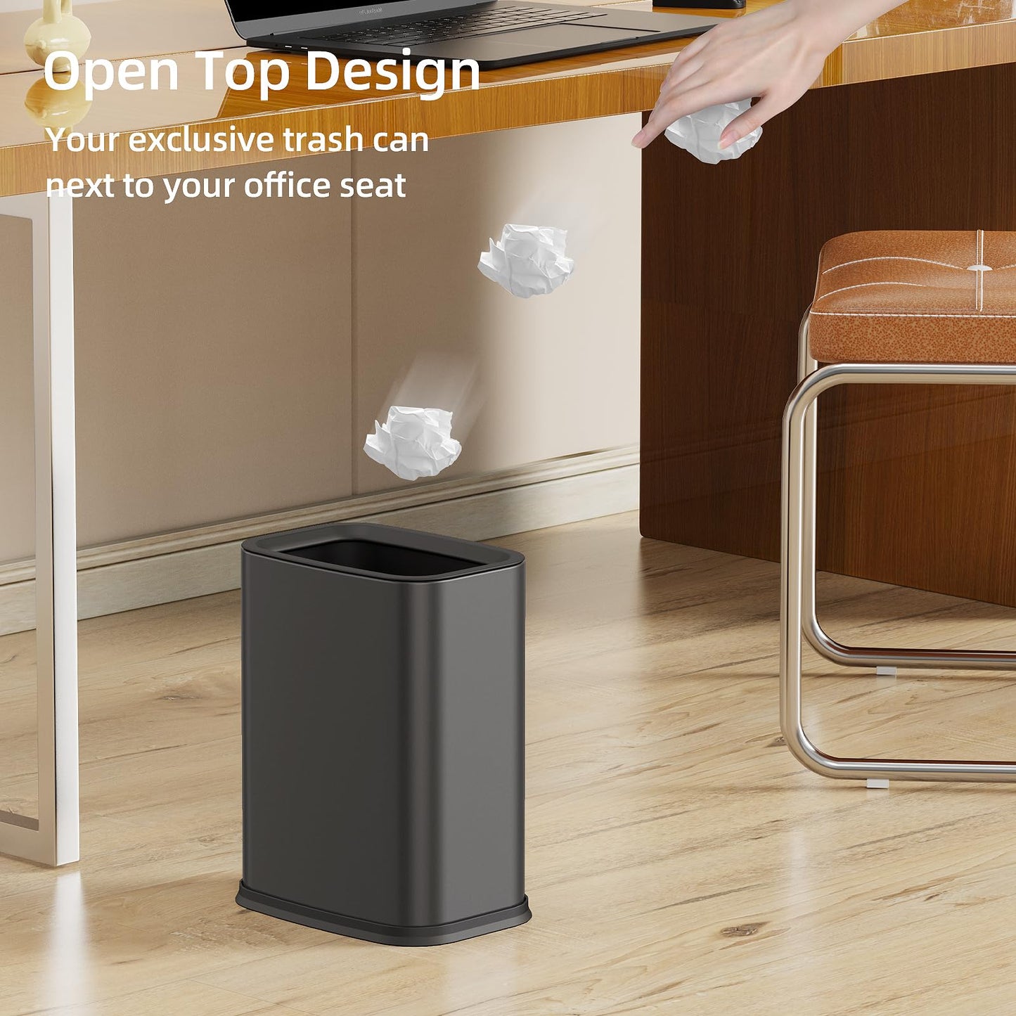 KHMMGK 2.6 Gal Black Bathroom Trash Can,Metal Waste Baskets with Removable Inner Bucket,Small Office Garbage Can