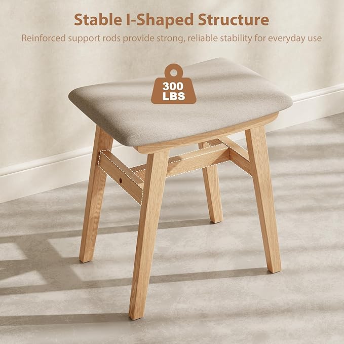 Muwuele Solid Wood Vanity Stool, Compact Makeup Chair