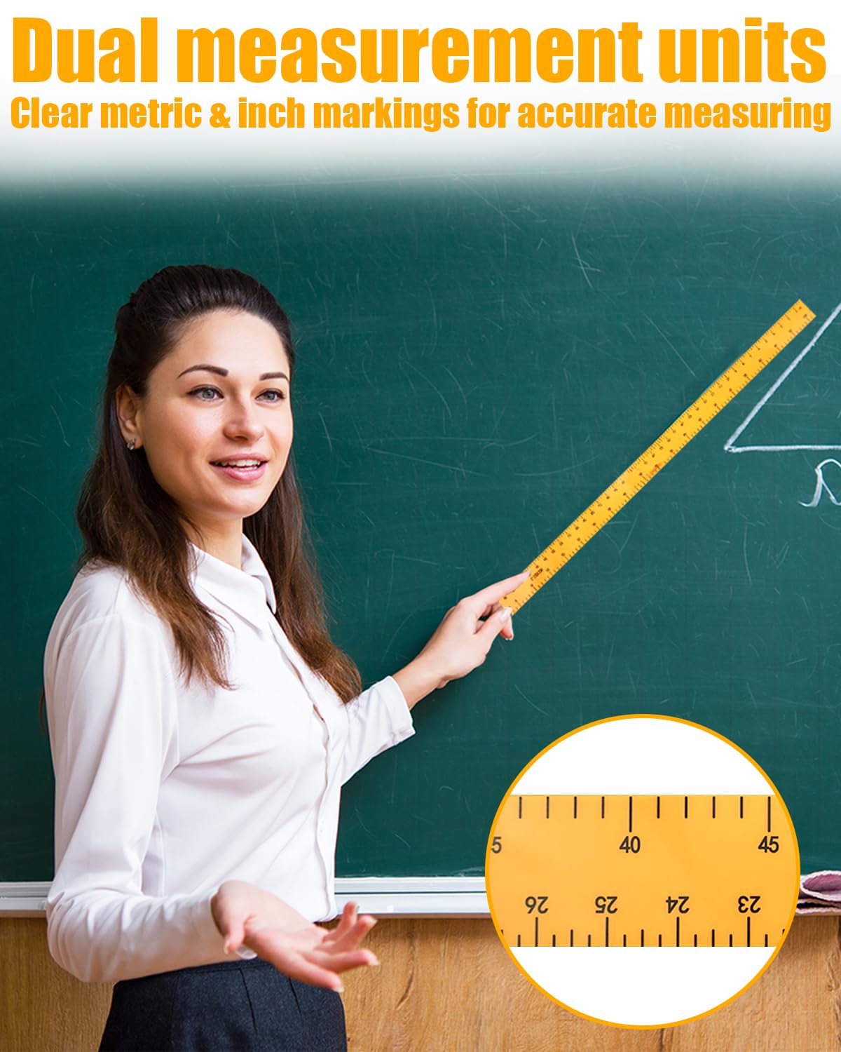39in Yellow Plastic Meter Stick with Handle, Detachable Sectional Ruler for Teachers Classroom Math Measuring Tools, Durable Teaching Ruler for Whiteboard Chalkboard Office